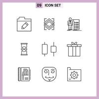 Stock Vector Icon Pack of 9 Line Signs and Symbols for center watch explanation timer hourglass Editable Vector Design Elements