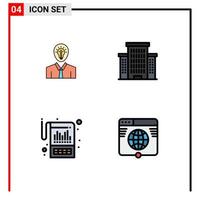 Mobile Interface Filledline Flat Color Set of 4 Pictograms of man accounting light city reporting Editable Vector Design Elements
