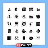 User Interface Pack of 25 Basic Solid Glyphs of goal achievement charg target management Editable Vector Design Elements
