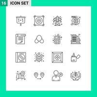 Pack of 16 Modern Outlines Signs and Symbols for Web Print Media such as education worldwide energy website network Editable Vector Design Elements