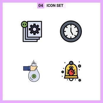 Mobile Interface Filledline Flat Color Set of 4 Pictograms of coding technology process devices finance Editable Vector Design Elements