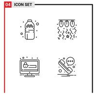 User Interface Pack of 4 Basic Filledline Flat Colors of bottle seo bulb love security Editable Vector Design Elements