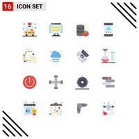 User Interface Pack of 16 Basic Flat Colors of danger and canned rain cloud Editable Pack of Creative Vector Design Elements