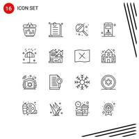 Set of 16 Vector Outlines on Grid for rain dollar website server sweets Editable Vector Design Elements