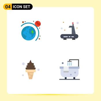 conjunto de 4 iconos planos vectoriales en cuadrícula para astronomía alimentos ejercicio cinta de correr elementos de diseño vectorial editables de verano vector