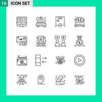 Pictogram Set of 16 Simple Outlines of online study shopping lab test Editable Vector Design Elements