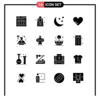 Pack of 16 creative Solid Glyphs of auction like valentine love weather Editable Vector Design Elements