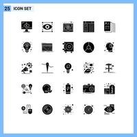 Pack of 25 Modern Solid Glyphs Signs and Symbols for Web Print Media such as document page eye computer virus Editable Vector Design Elements