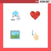 Set of 4 Vector Flat Icons on Grid for cloud gallery heart favorite picture Editable Vector Design Elements
