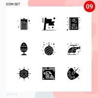 paquete de 9 signos y símbolos de glifos sólidos modernos para medios de impresión web, como garland comida café huevo hervido huevo elementos de diseño de vectores editables