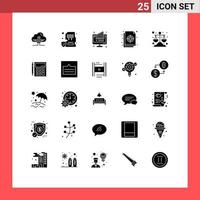 Mobile Interface Solid Glyph Set of 25 Pictograms of target colour mobile circular monitor Editable Vector Design Elements