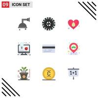 Stock Vector Icon Pack of 9 Line Signs and Symbols for location credit card heart back business report Editable Vector Design Elements