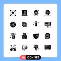 16 Universal Solid Glyph Signs Symbols of global idea award head creative Editable Vector Design Elements