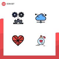 Pack of 4 creative Filledline Flat Colors of applied science heart mechanization technology like Editable Vector Design Elements