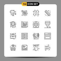 Universal Icon Symbols Group of 16 Modern Outlines of decorate house time arrow clock ruler Editable Vector Design Elements