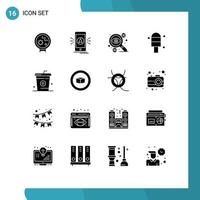 Set of 16 Modern UI Icons Symbols Signs for cooking ice location cream money Editable Vector Design Elements