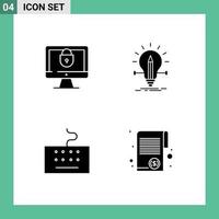 Set of 4 Modern UI Icons Symbols Signs for computer hardware security solution type Editable Vector Design Elements