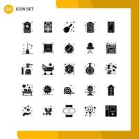 Group of 25 Modern Solid Glyphs Set for smart phone document health creative checklist Editable Vector Design Elements