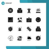 Mobile Interface Solid Glyph Set of 16 Pictograms of analytics test medicine lab landmark Editable Vector Design Elements