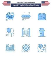 Pack of 9 USA Independence Day Celebration Blues Signs and 4th July Symbols such as saloon bar day party celebrate Editable USA Day Vector Design Elements