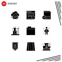 Modern Set of 9 Solid Glyphs and symbols such as folder space add science hardware Editable Vector Design Elements
