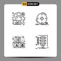 Group of 4 Filledline Flat Colors Signs and Symbols for analysis telemedicine graph digital education Editable Vector Design Elements