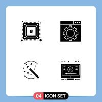 Set of 4 Vector Solid Glyphs on Grid for bitcoin magic power website learn Editable Vector Design Elements