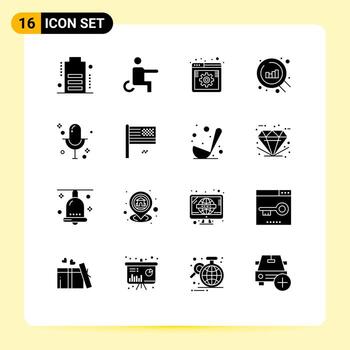 User Interface Pack of 16 Basic Solid Glyphs of microphone audio online search web Editable Vector Design Elements