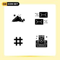 User Interface Pack of 4 Basic Solid Glyphs of mountain mail nature communication hash tag Editable Vector Design Elements