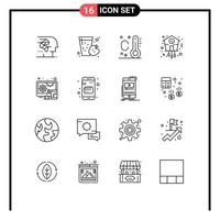 Pack of 16 creative Outlines of design time apple timepiece clock Editable Vector Design Elements