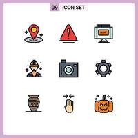 Pack of 9 Modern Filledline Flat Colors Signs and Symbols for Web Print Media such as picture holiday edit camera labour Editable Vector Design Elements