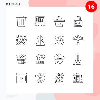 Set of 16 Vector Outlines on Grid for impersonation avatar speech settings engine Editable Vector Design Elements