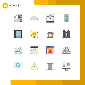 conjunto de colores planos de interfaz móvil de 16 pictogramas del pin de luz de idea de cambio de cerebro paquete editable de elementos de diseño de vectores creativos