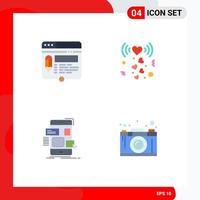 User Interface Pack of 4 Basic Flat Icons of edit drag website love design Editable Vector Design Elements