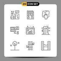 conjunto de 9 iconos de interfaz de usuario modernos signos de símbolos para carrete de película carrete de película estructura alámbrica fregar tareas domésticas elementos de diseño vectorial editables vector