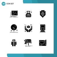9 User Interface Solid Glyph Pack of modern Signs and Symbols of lotus blooming money shield protection Editable Vector Design Elements