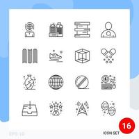 Modern Set of 16 Outlines Pictograph of files document biochemistry user employee Editable Vector Design Elements