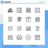 Set of 16 Modern UI Icons Symbols Signs for corner board listing phishing login Editable Vector Design Elements