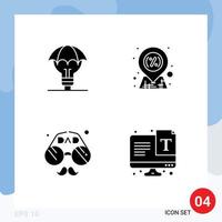 Universal Icon Symbols Group of 4 Modern Solid Glyphs of proteced ideas accessories idea location face Editable Vector Design Elements