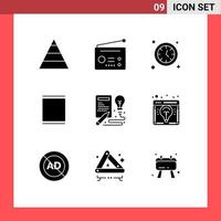 Universal Icon Symbols Group of 9 Modern Solid Glyphs of process idea clock book sets Editable Vector Design Elements