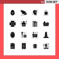 Solid Glyph Pack of 16 Universal Symbols of light hot copy coffee plug Editable Vector Design Elements