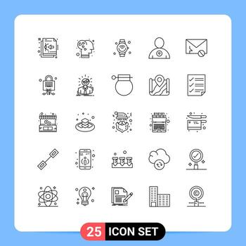 paquete de interfaz de usuario de 25 líneas básicas de correo corazón reloj inteligente amigo wifi elementos de diseño vectorial editables vector