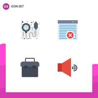 Universal Icon Symbols Group of 4 Modern Flat Icons of blood pressure operator lunchbox browser webpage sound Editable Vector Design Elements