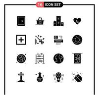 Modern Set of 16 Solid Glyphs and symbols such as pulse heart shopping ecg housing Editable Vector Design Elements