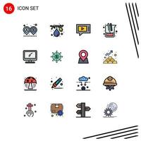 Universal Icon Symbols Group of 16 Modern Flat Color Filled Lines of computer study chat science chemistry Editable Creative Vector Design Elements