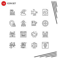 16 Universal Outlines Set for Web and Mobile Applications search document maturity transportation plane Editable Vector Design Elements