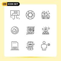 Pack of 9 Modern Outlines Signs and Symbols for Web Print Media such as repair car energy book droop Editable Vector Design Elements