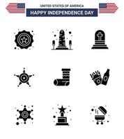USA Happy Independence DayPictogram Set of 9 Simple Solid Glyphs of celebration star washington police rip Editable USA Day Vector Design Elements