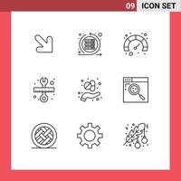 Pack of 9 Modern Outlines Signs and Symbols for Web Print Media such as herb alternative page scale tool Editable Vector Design Elements