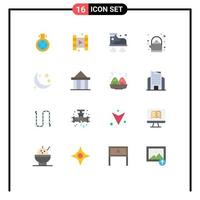 Mobile Interface Flat Color Set of 16 Pictograms of muslim islam wifi crescent pot Editable Pack of Creative Vector Design Elements